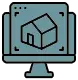 Icon of a 3D house model on a monitor representing 3D Rendering services