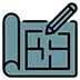 Icon of a blueprint and pencil representing Construction Documentation services